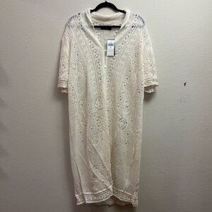 NWT Lauren Ralph Lauren Pointelle Puff-Sleeve Linen Cardigan in 1x!